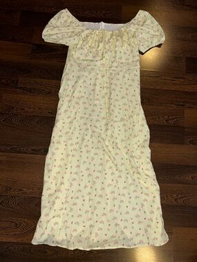 Pale Yellow Floral Puff Sleeve Sun Dress